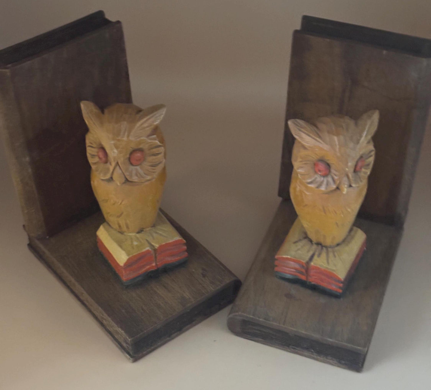 Antique Hand Carved Pair of Owl Book Ends Lover Antiques and Vintage