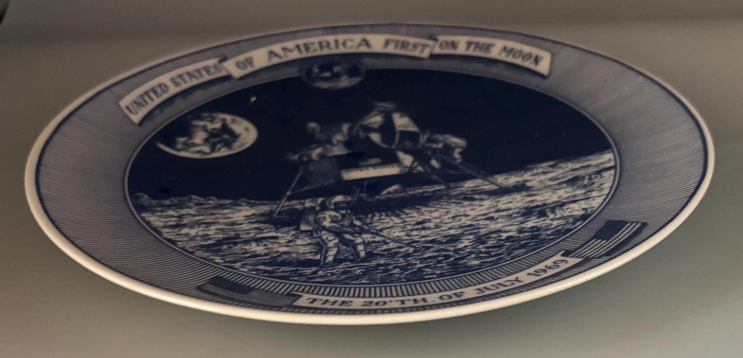 Vintage Lund & Clausen Plate Copenhagen Denmark First on the Moon Lover Antiques and Vintage
