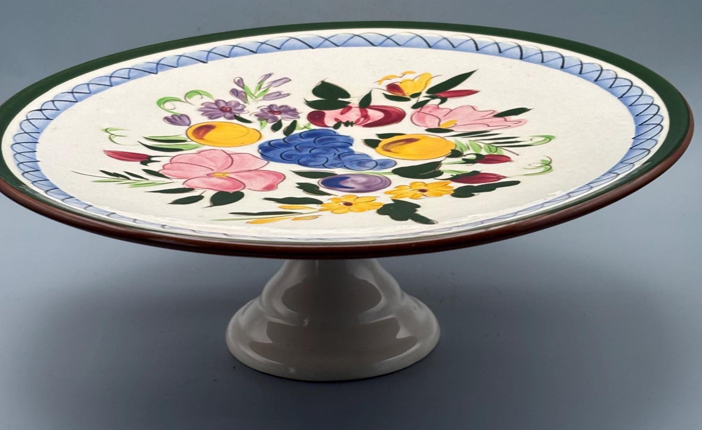Stangl Pottery Cake Stand Fruit Design Potteries from Trenton, NJ Hand Painted Large Plate Lover Antiques Vintage