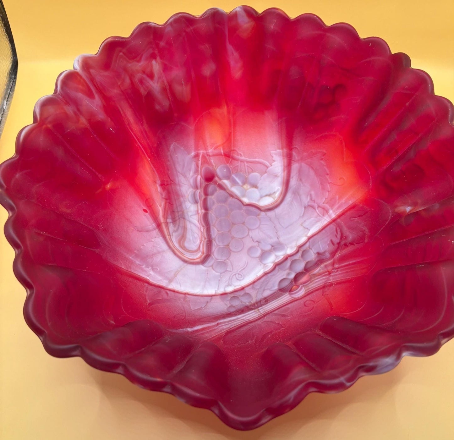 Vintage Imperial Glass Red Marbled Ruffled Bowl Slag Glass Dish Beautiful Show Piece Gift Lover Antiques and Vintage