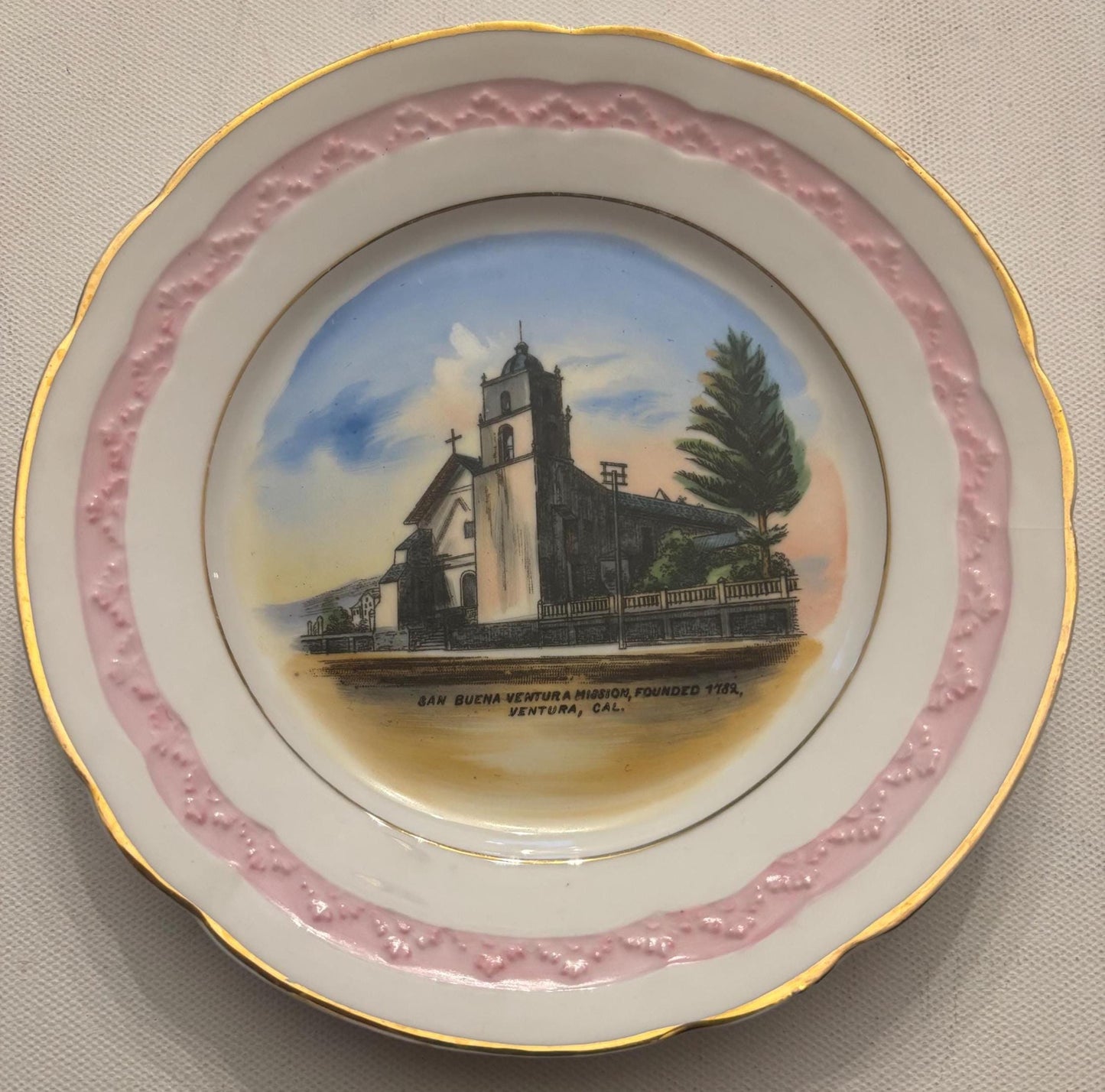 Antique Wheelock Plate ME Vauder Bogart Souvenir BRC Fidello Germany San Buena Ventura Mission Founded 1787 Lover Antiques and Vintage