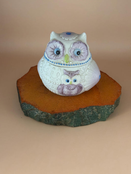 Vintage Lefton Porcelain Owl Trinket Box Lover Antiques and Vintage