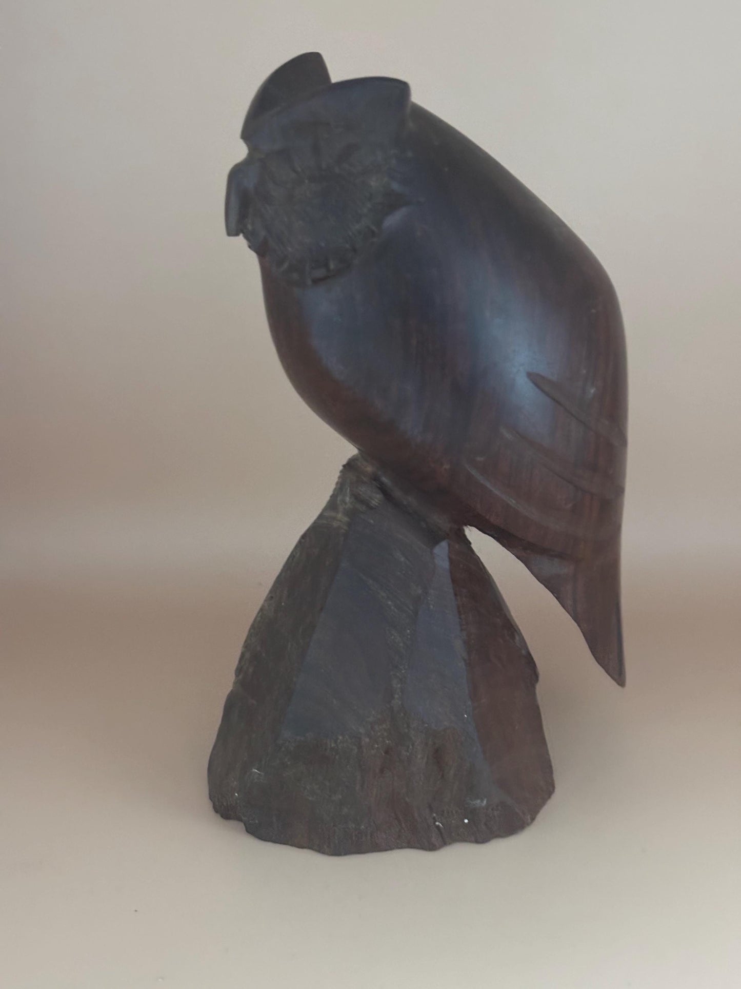 Vintage Hand Carved Owl on Perch Made of Ironwood Owl Sculpture Lover Antiques and Vintage