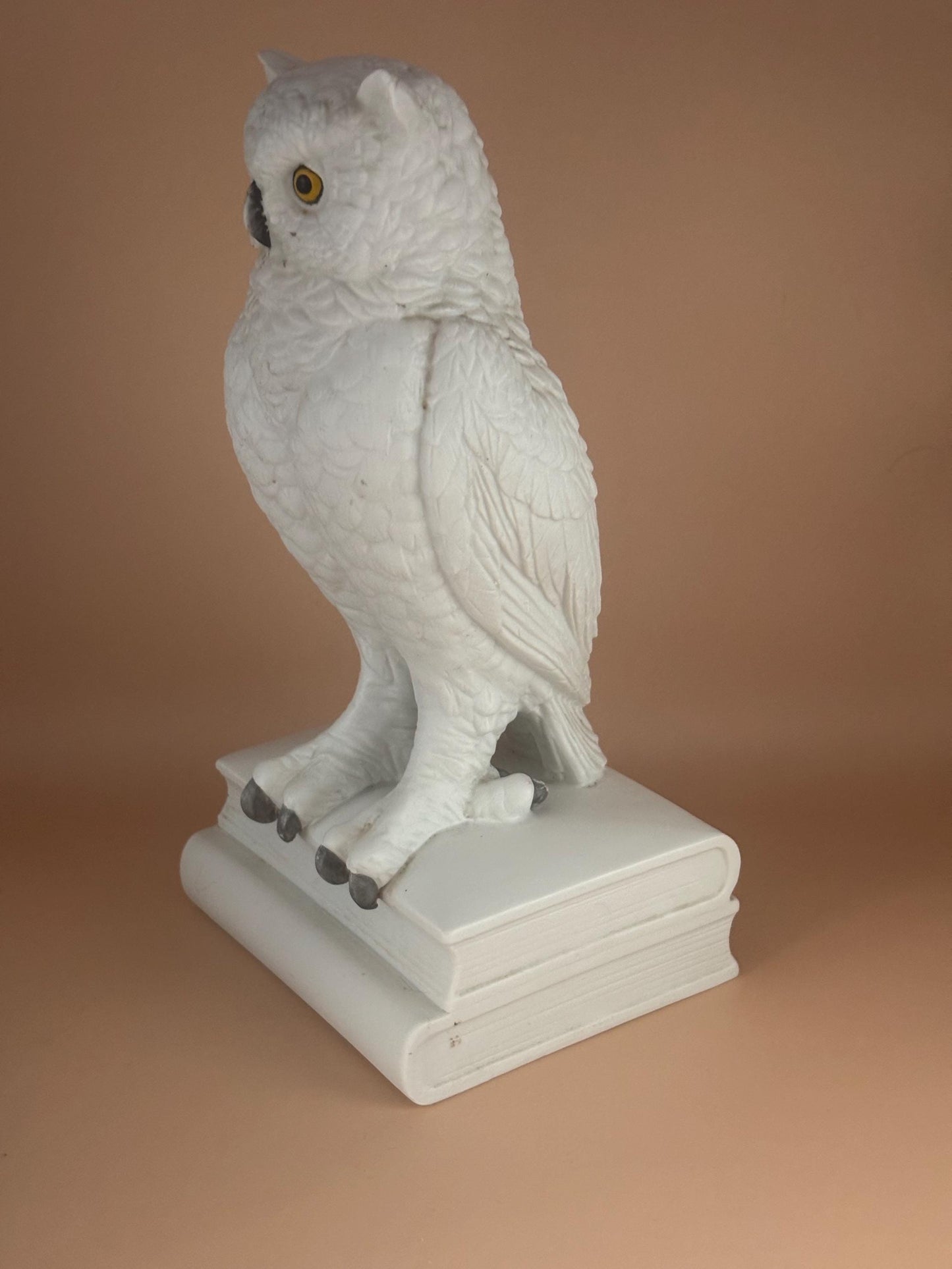 Vintage Snowy Owl Standing on Books Porcelain Statue Figurine Gift #7454 Andrea by Sadek Made in Japan Lover Antiques and Vintage