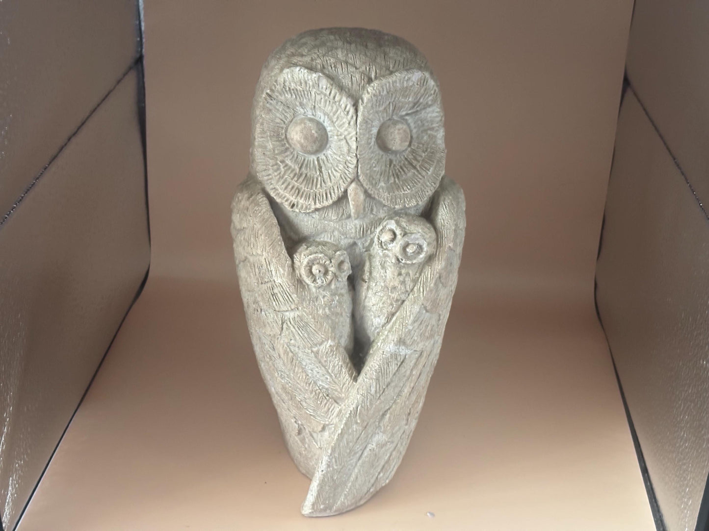 Vintage Stone Clay Family of Owls Statue by David Fisher Lover Antiques and Vintage