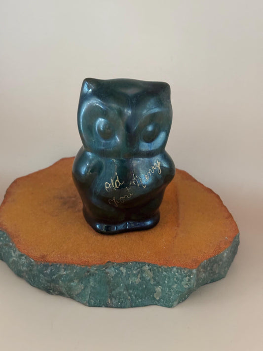 Vintage Ceramic Drip Pottery Green Owl Statue Fort Henry Pottery Glazed McMaster Craft Canada Lover Antiques and Vintage