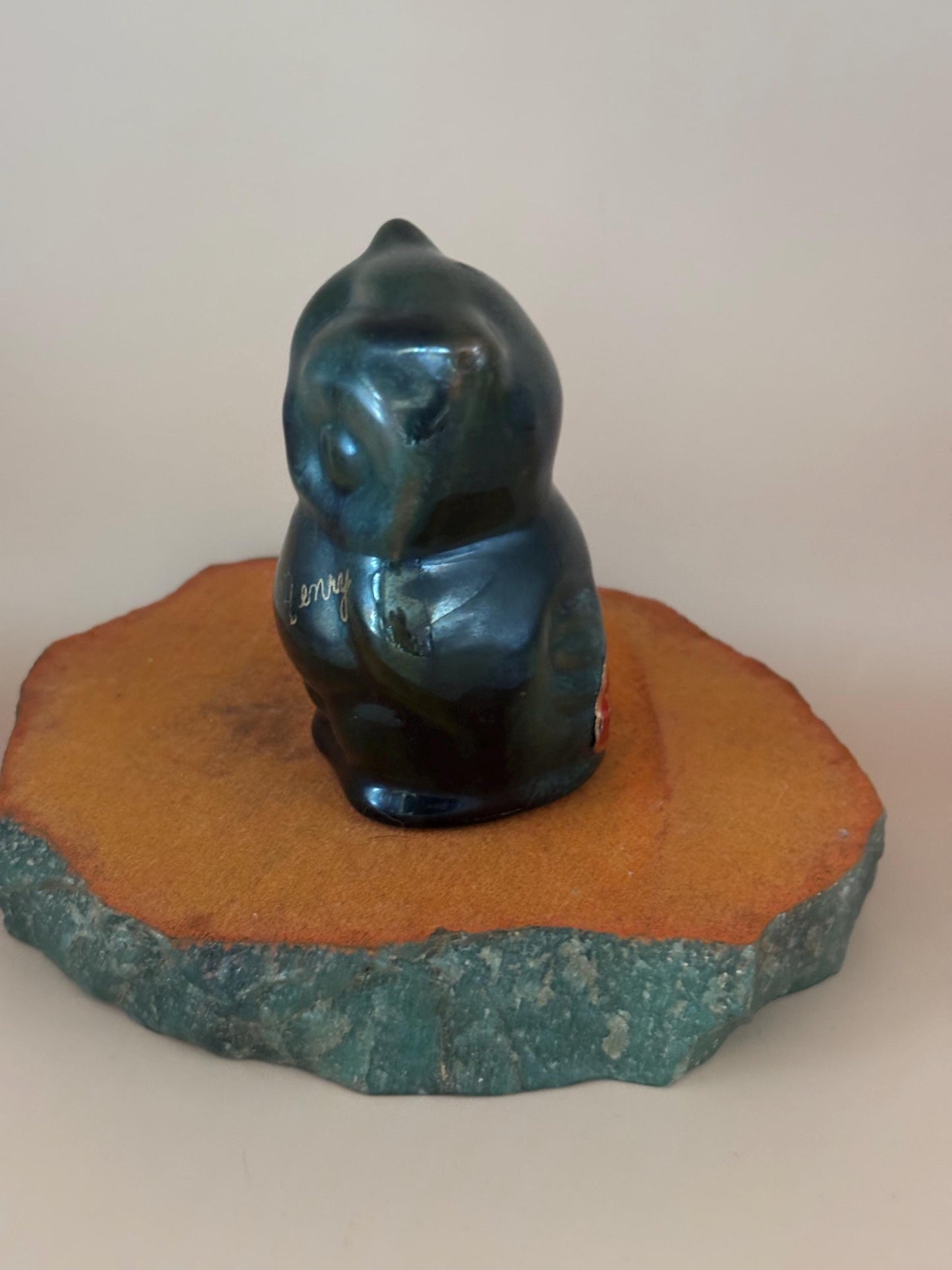 Vintage Ceramic Drip Pottery Green Owl Statue Fort Henry Pottery Glazed McMaster Craft Canada Lover Antiques and Vintage