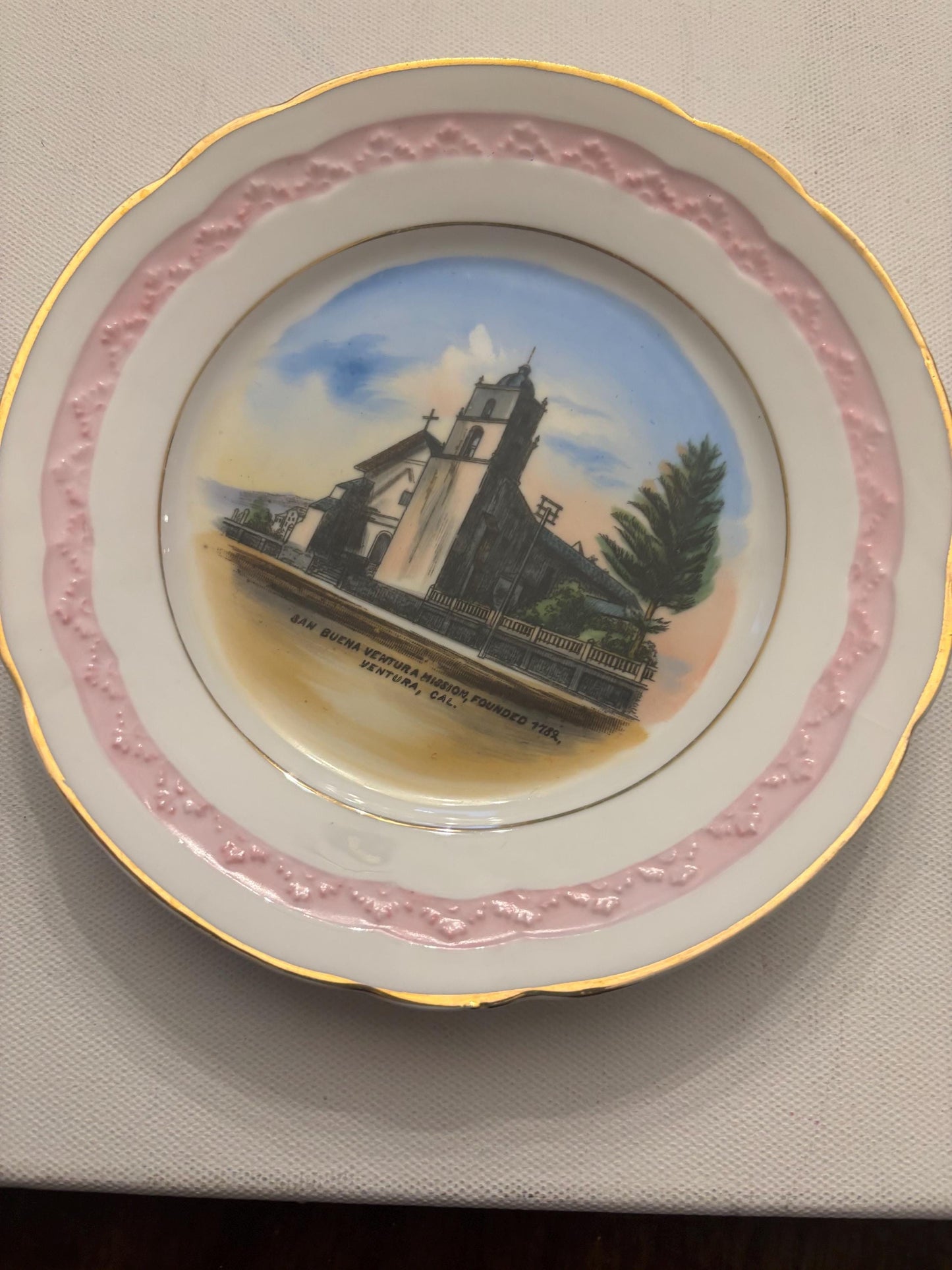 Antique Wheelock Plate ME Vauder Bogart Souvenir BRC Fidello Germany San Buena Ventura Mission Founded 1787 Lover Antiques and Vintage