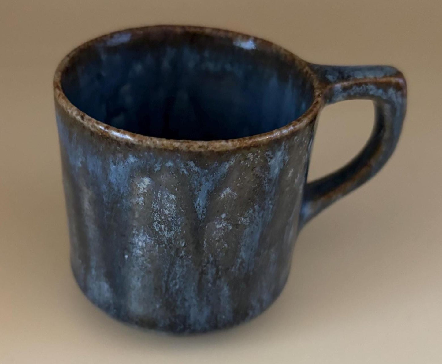 Antique Handmade Blue Stoneware Pottery Mug Cup Dated 1909 Lover Antiques and Vintage