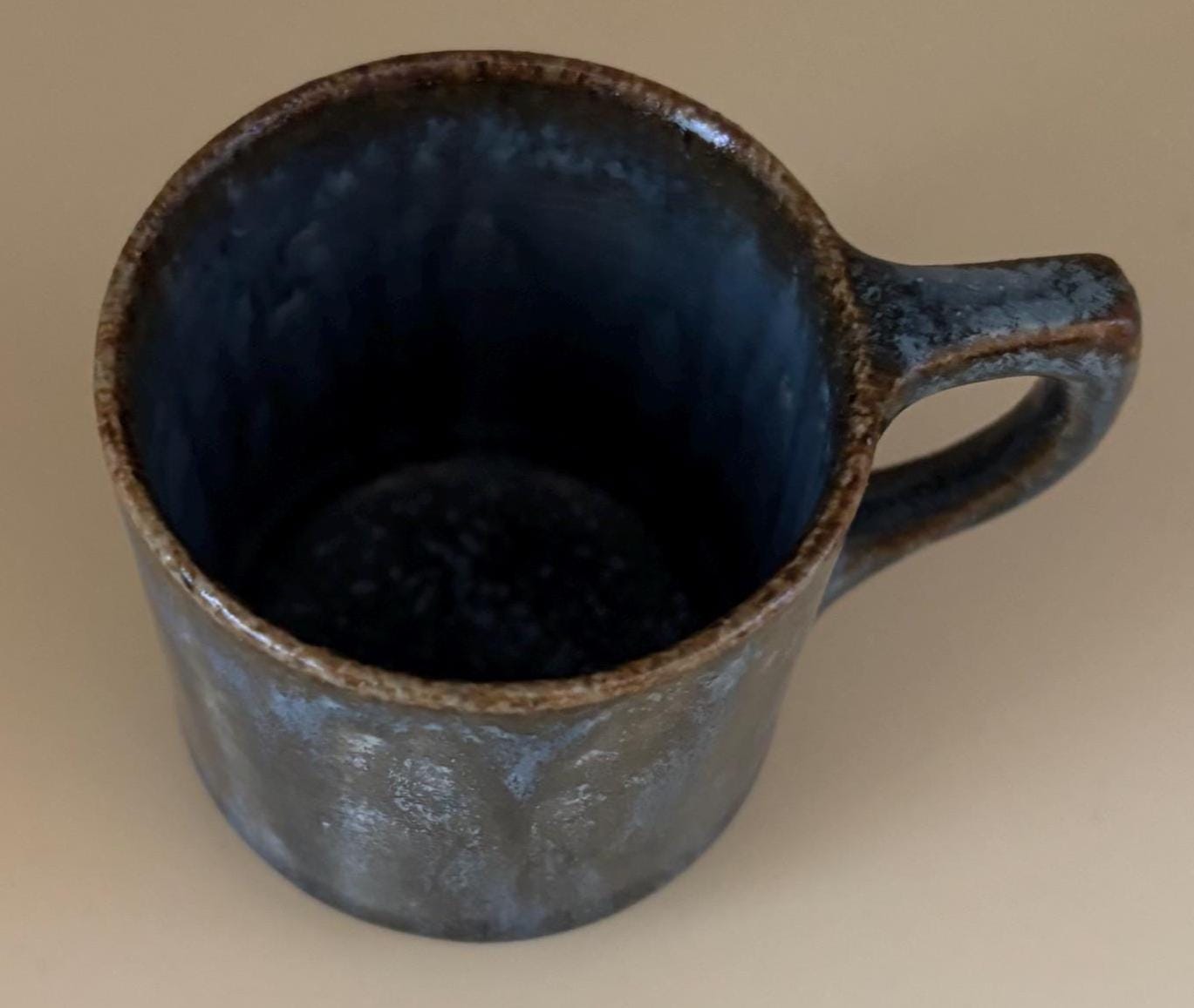 Antique Handmade Blue Stoneware Pottery Mug Cup Dated 1909 Lover Antiques and Vintage
