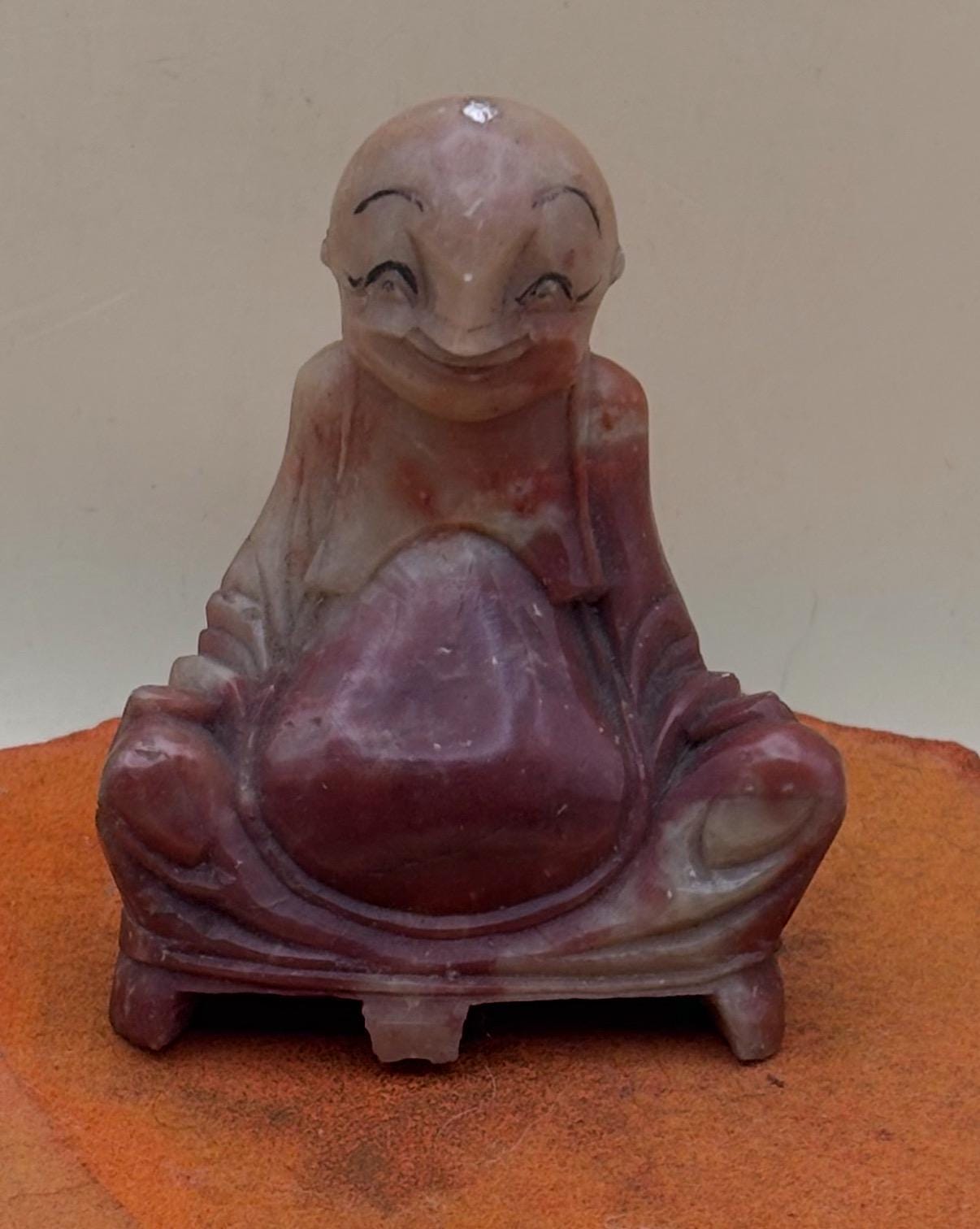 Antique Laughing Buddha Carved Soapstone Figurine Fathers Day Gifts Lover Antiques and Vintage