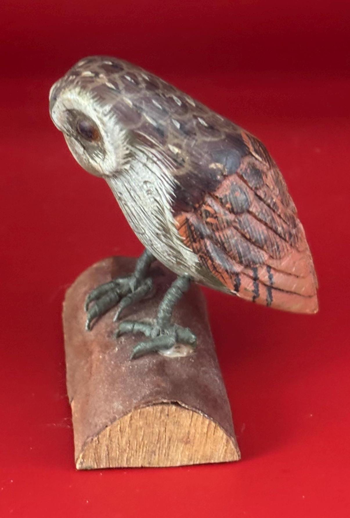 Vintage Owl on a Log Carved Wood Hand Painted Folk Art Signed CB Chuck Binder West Virginia Lover Antiques and Vintage