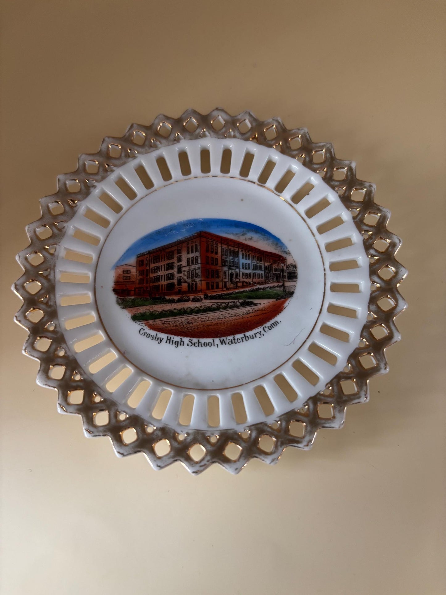 Antique Crosby High School Waterbury, CT Souvenir Plate Made in Germany by Wheelock Lover Antiques and Vintage