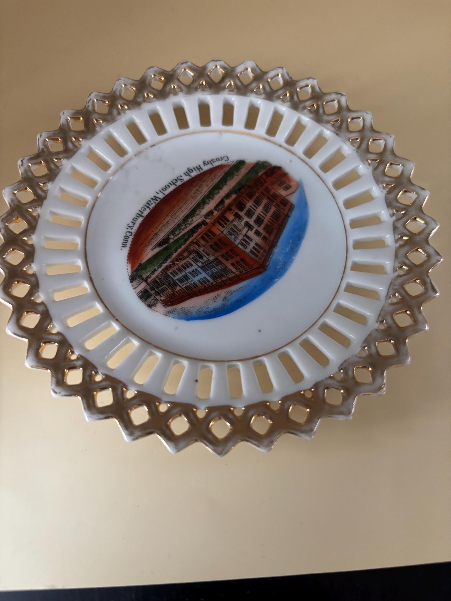 Antique Crosby High School Waterbury, CT Souvenir Plate Made in Germany by Wheelock Lover Antiques and Vintage