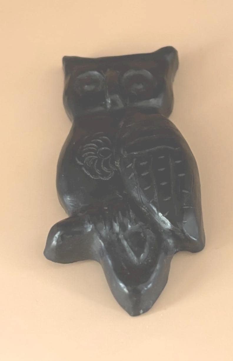 Vintage Black Onyx Carved Owl Amulet Jewelry Gift Lover Antiques and Vintage