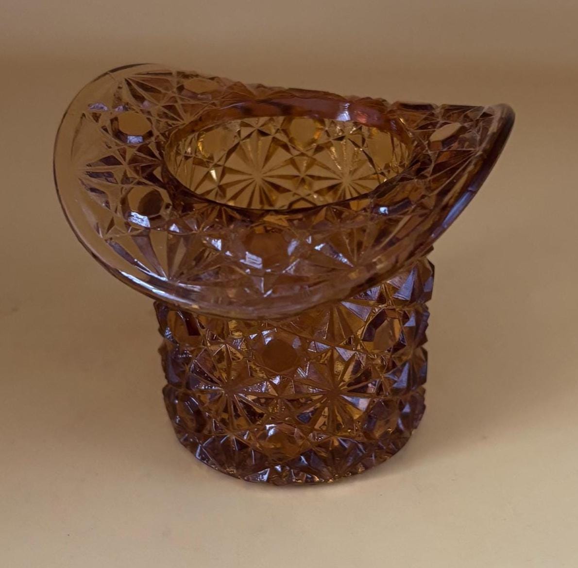 Vintage Fenton Diamond Cut Amber Glass Hat Lover Antiques and Vintage