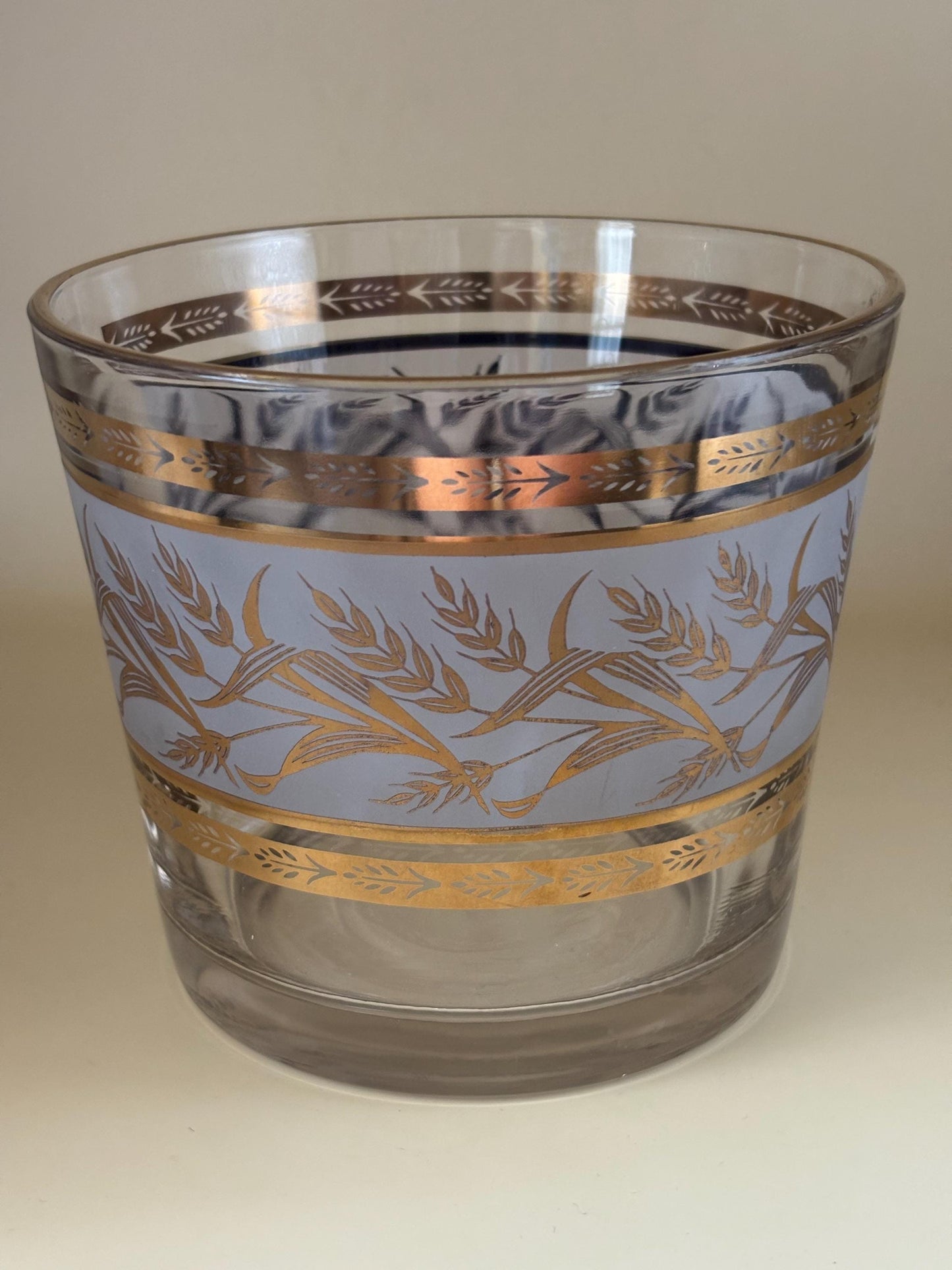 Mid Century Glass Ice Bucket Wheat Pattern Lover Antiques and Vintage