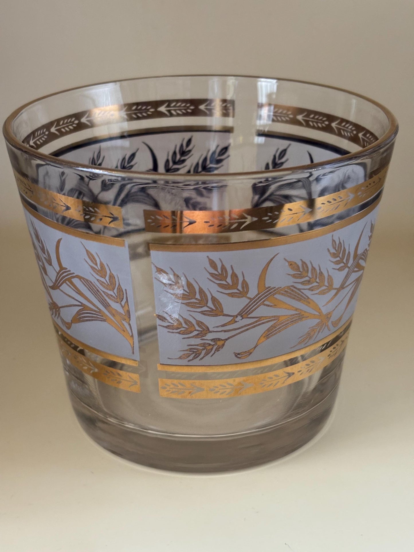Mid Century Glass Ice Bucket Wheat Pattern Lover Antiques and Vintage