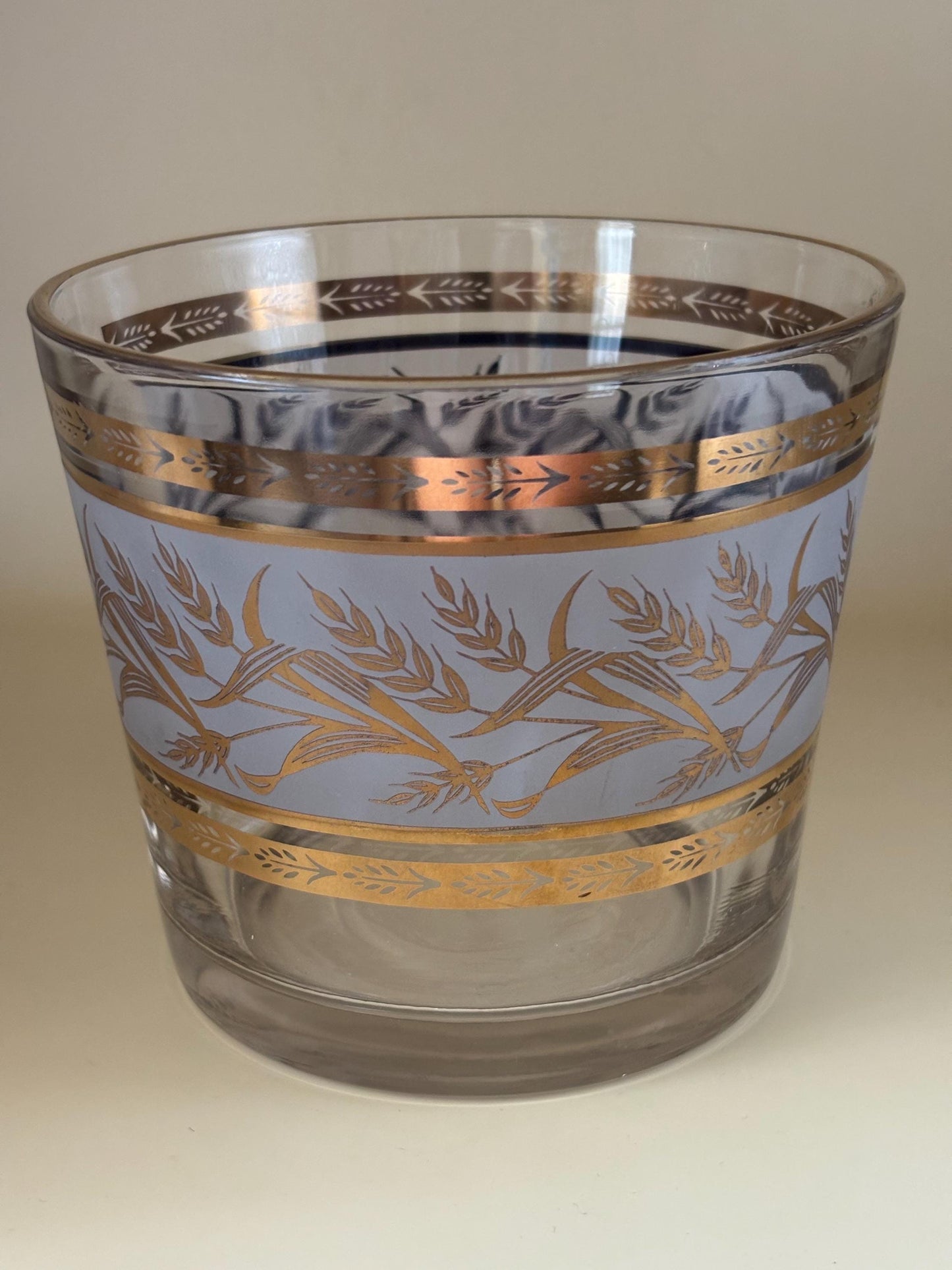Mid Century Glass Ice Bucket Wheat Pattern Lover Antiques and Vintage