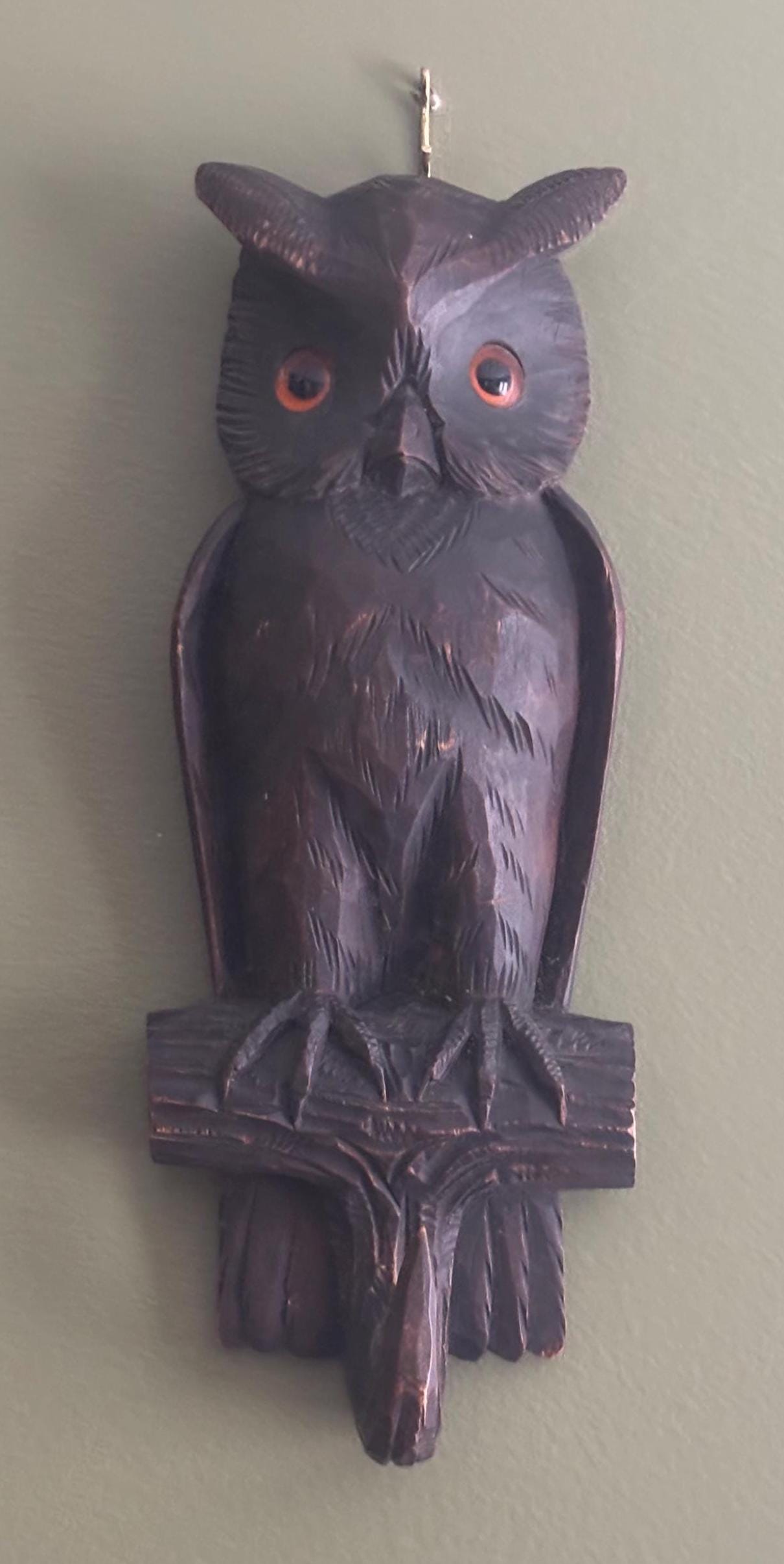Vintage Black Forest Carved Owl Wall Hook Made in Germany Lover Antiques and Vintage