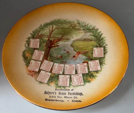 Antique 1910 Calendar Souvenir Plate Waterbury, CT Advertising Lover Antiques and Vintage