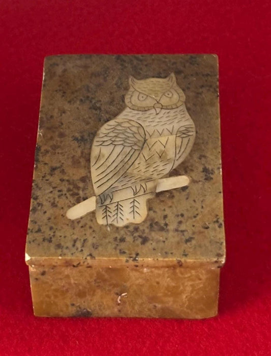 Vintage Owl Decorative Trinket Dish with Inlaid Own Mother of Pearl Lover Antiques and Vintage
