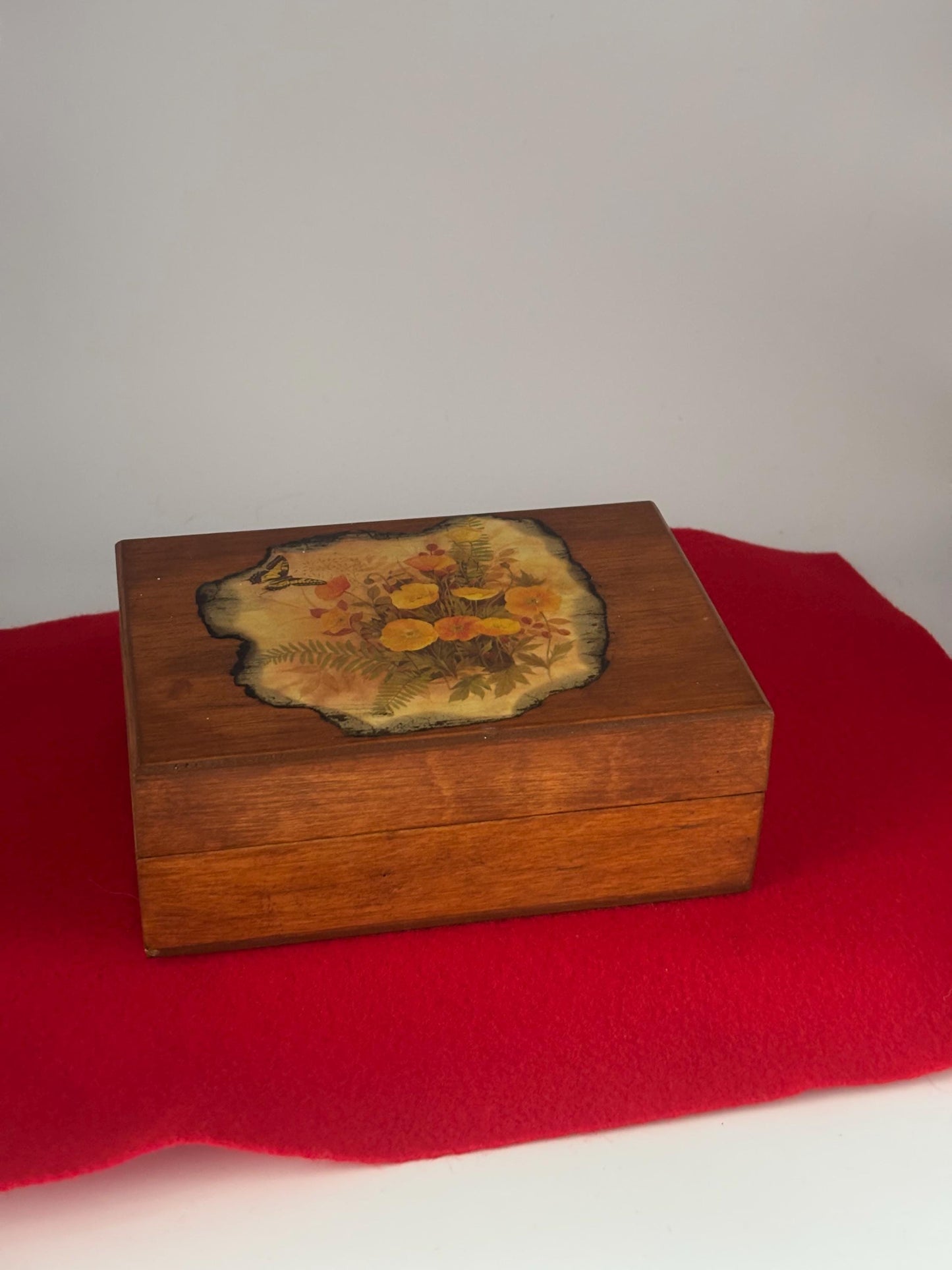 Vintage Cedar Wooden Box Lined Trinket Box Lover Antiques and Vintage