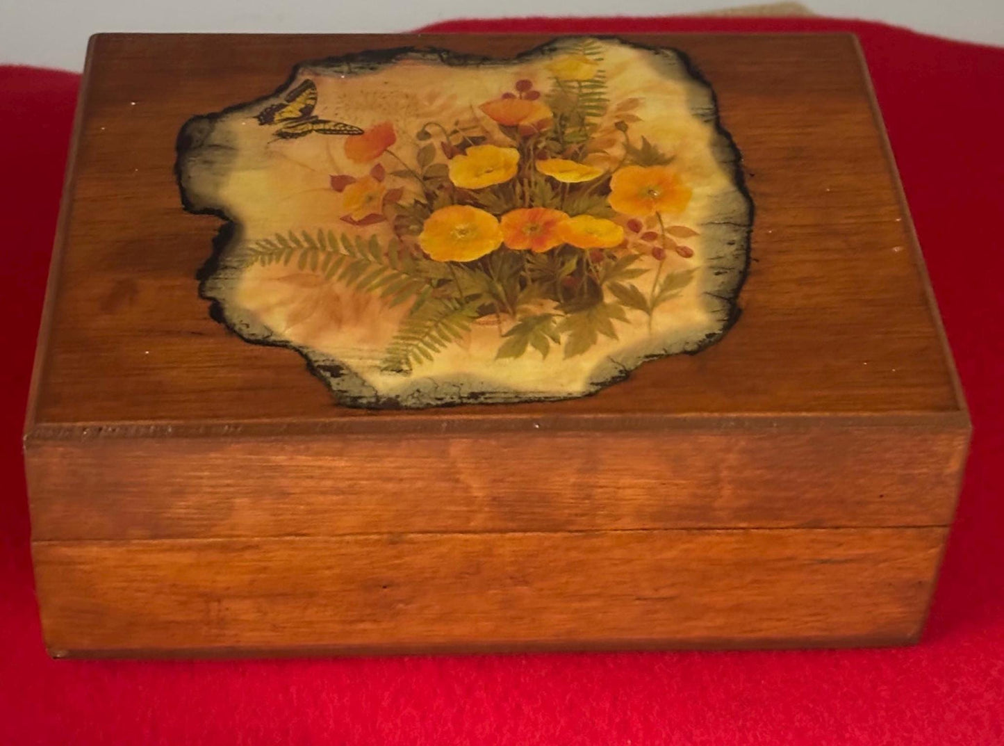 Vintage Cedar Wooden Box Lined Trinket Box Lover Antiques and Vintage