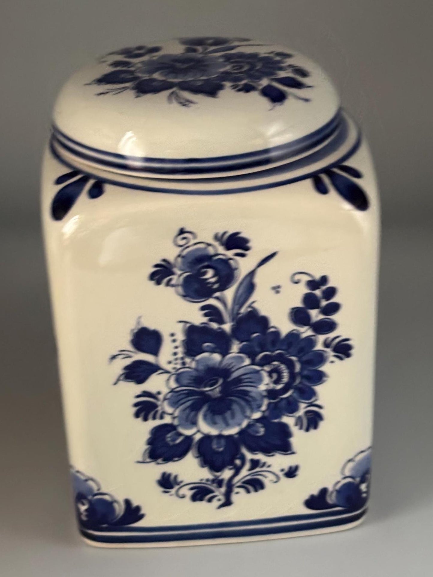 Vintage Delft Royal Blue & White Hand Painted Tea Ginger Jar with Candy Dish Trinket Box with Lid Lover Antiques and Vintage