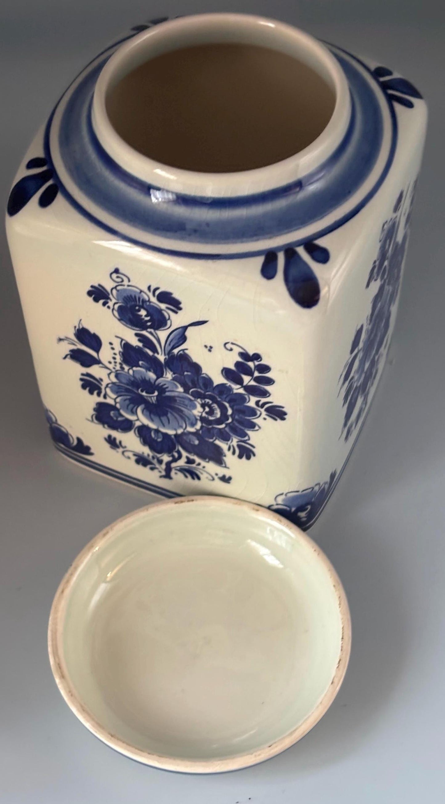 Vintage Delft Royal Blue & White Hand Painted Tea Ginger Jar with Candy Dish Trinket Box with Lid Lover Antiques and Vintage