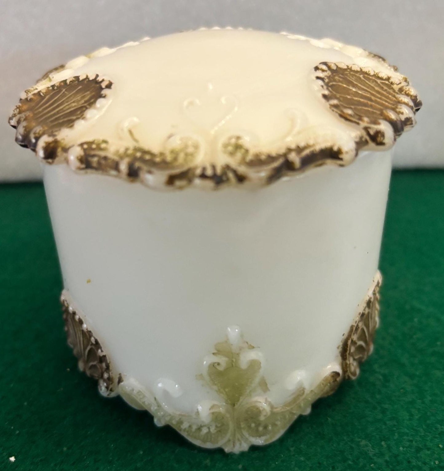 Antique Hand Painted Milk Glass Trinket Dish with Lid Lover Antiques and Vintage