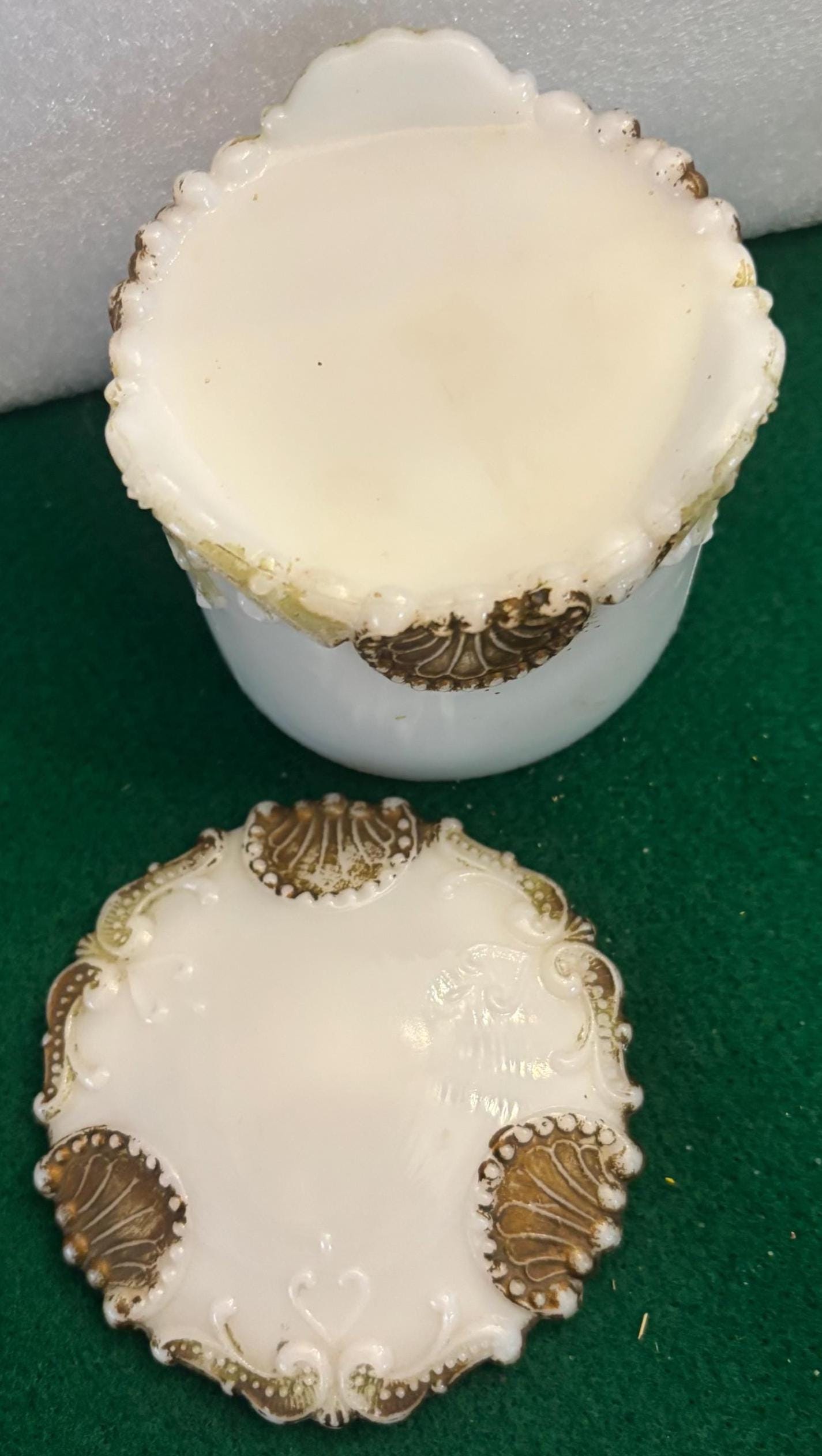 Antique Hand Painted Milk Glass Trinket Dish with Lid Lover Antiques and Vintage