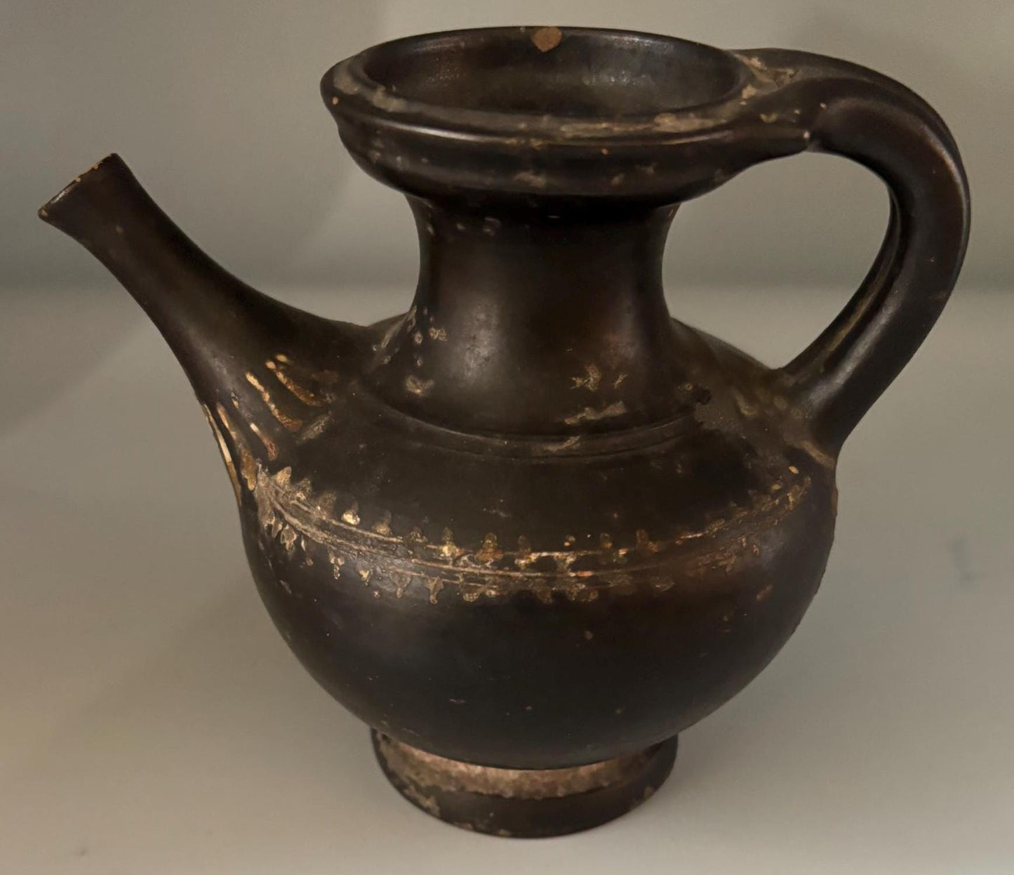 Antique Black Glazed Guttus with Loop Handle Funnel Spout Lover Antiques Vintage