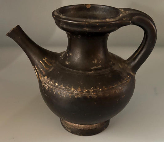 Antique Black Glazed Guttus with Loop Handle Funnel Spout Lover Antiques Vintage