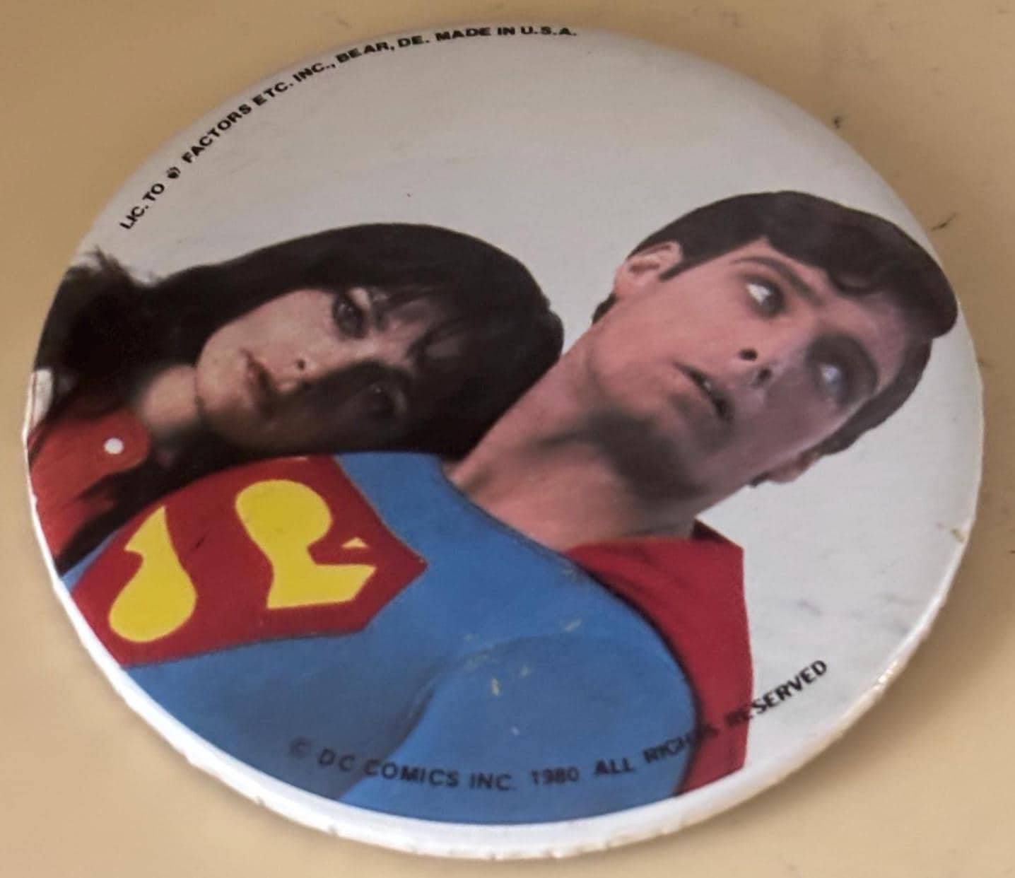 Vintage Superman Movies Pin 1980 Christopher Reeve Margot Kidder Lover Antiques and Vintage