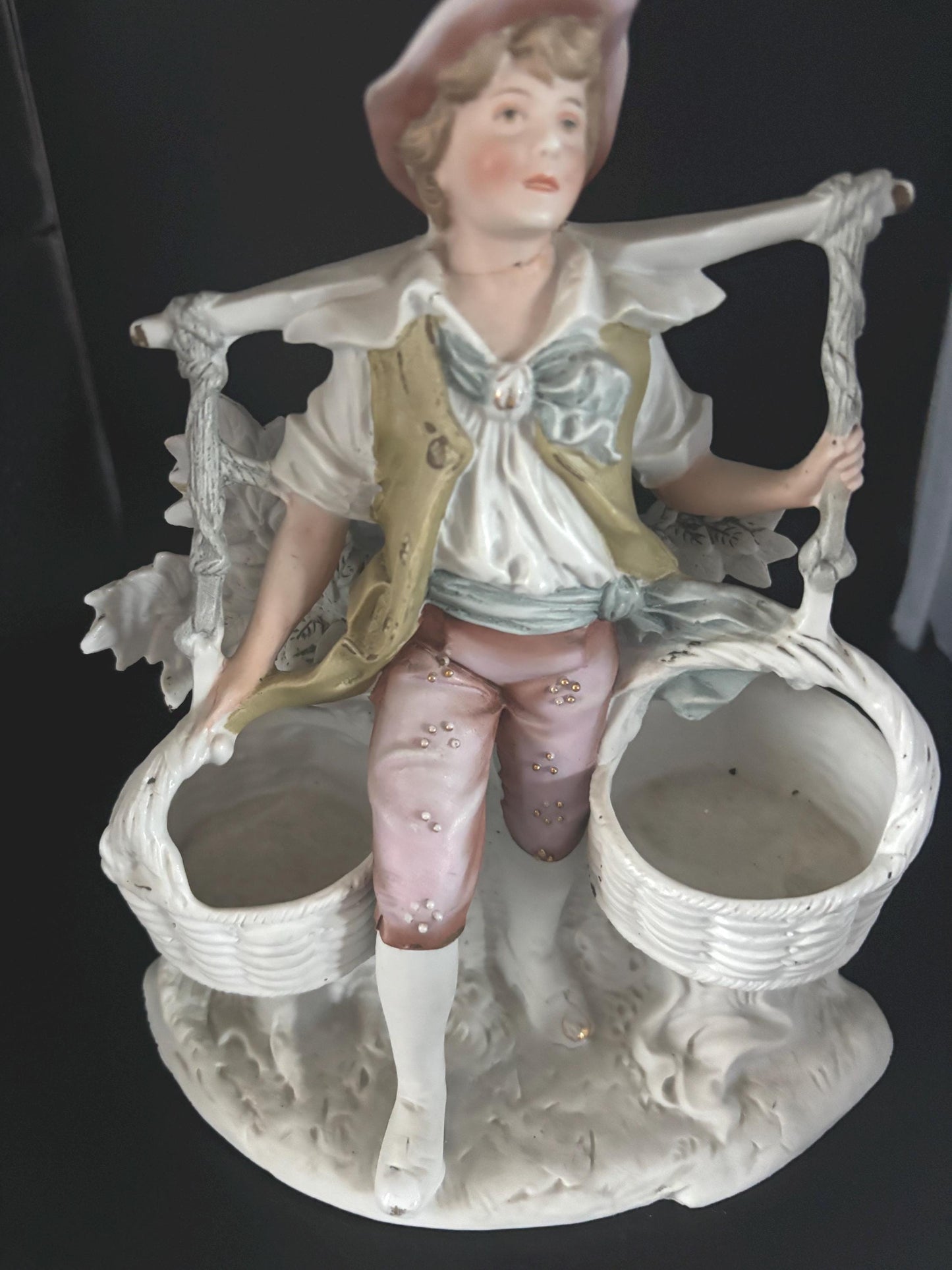 Antique Grafenthal Schneider Boy and Girl Carrying Buckets Vase Planter Late 1800/Early 1900 Porcelain Bisque Lover Antiques and Vintage