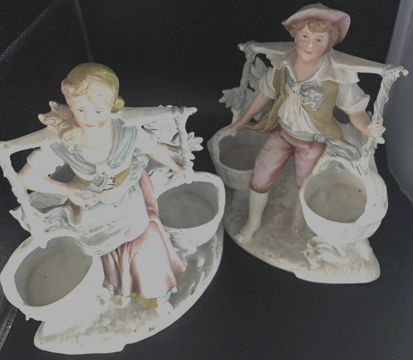 Antique Grafenthal Schneider Boy and Girl Carrying Buckets Vase Planter Late 1800/Early 1900 Porcelain Bisque Lover Antiques and Vintage