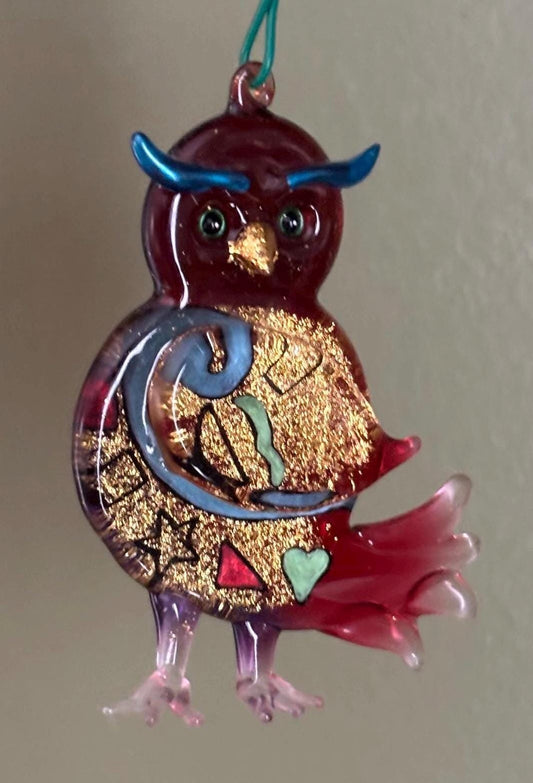 Murano Style Glass Owl Colorful Art Glass Lover Antiques and Vintage