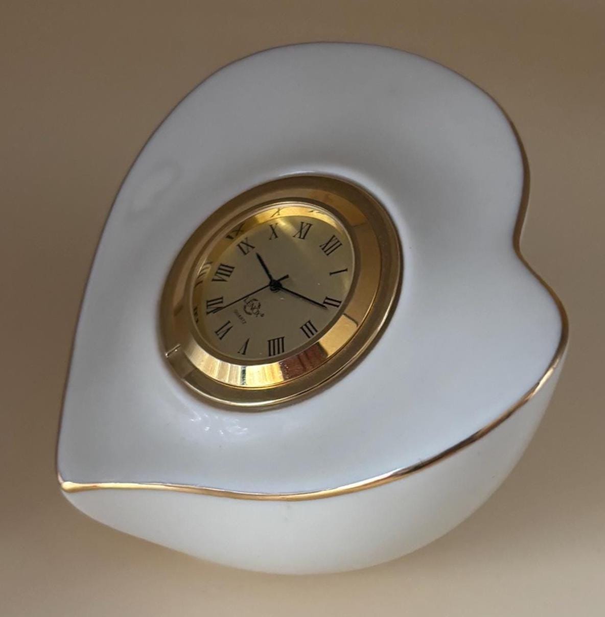 Vintage Lenox Heart Shaped White Porcelain Clock Gold Lining Lover Antiques and Vintage