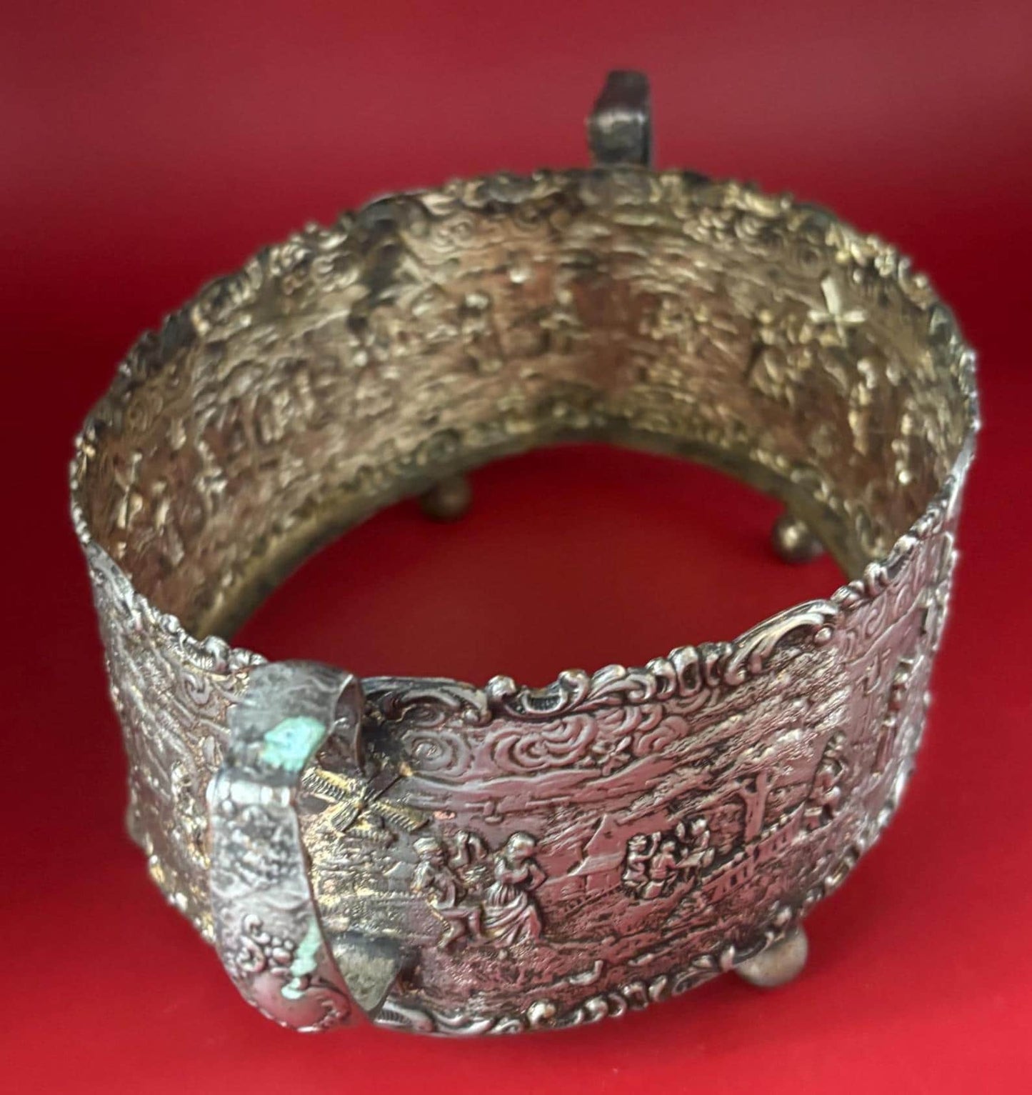 Antique Holland Ware Silver over Copper Dutch Colonial Ornate Repousse Holder Dish Hold Bowl Lover Antiques and Vintage