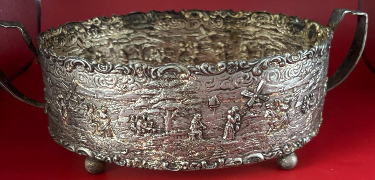 Antique Holland Ware Silver over Copper Dutch Colonial Ornate Repousse Holder Dish Hold Bowl Lover Antiques and Vintage