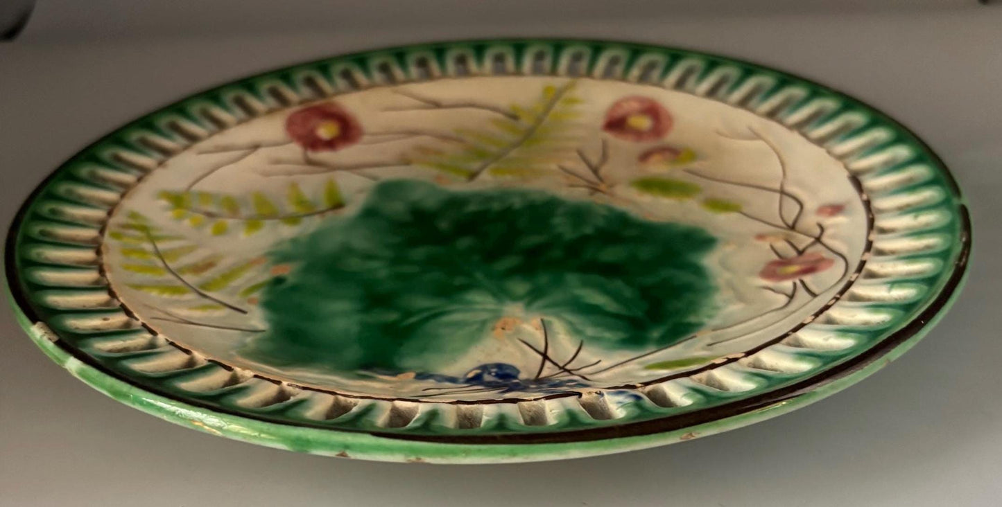 Antique Majolica Reticulated Plate Nature Floral Leaf Pattern Made in Germany Lover Antiques and Vintage