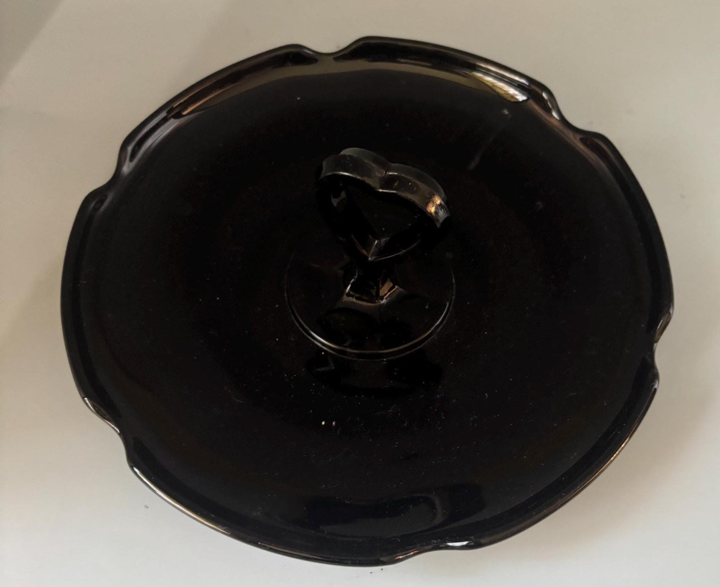 LE Smith Mt Pleasant Black Amethyst Glass Candy Dish with Heart Shaped Handle Lover Antiques and Vintage