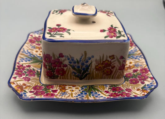 Vintage Grimwades Royal Winton Ivory Butter Cheese Dish Marguerite Chintz England REG #768985 Lover Antiques and Vintage