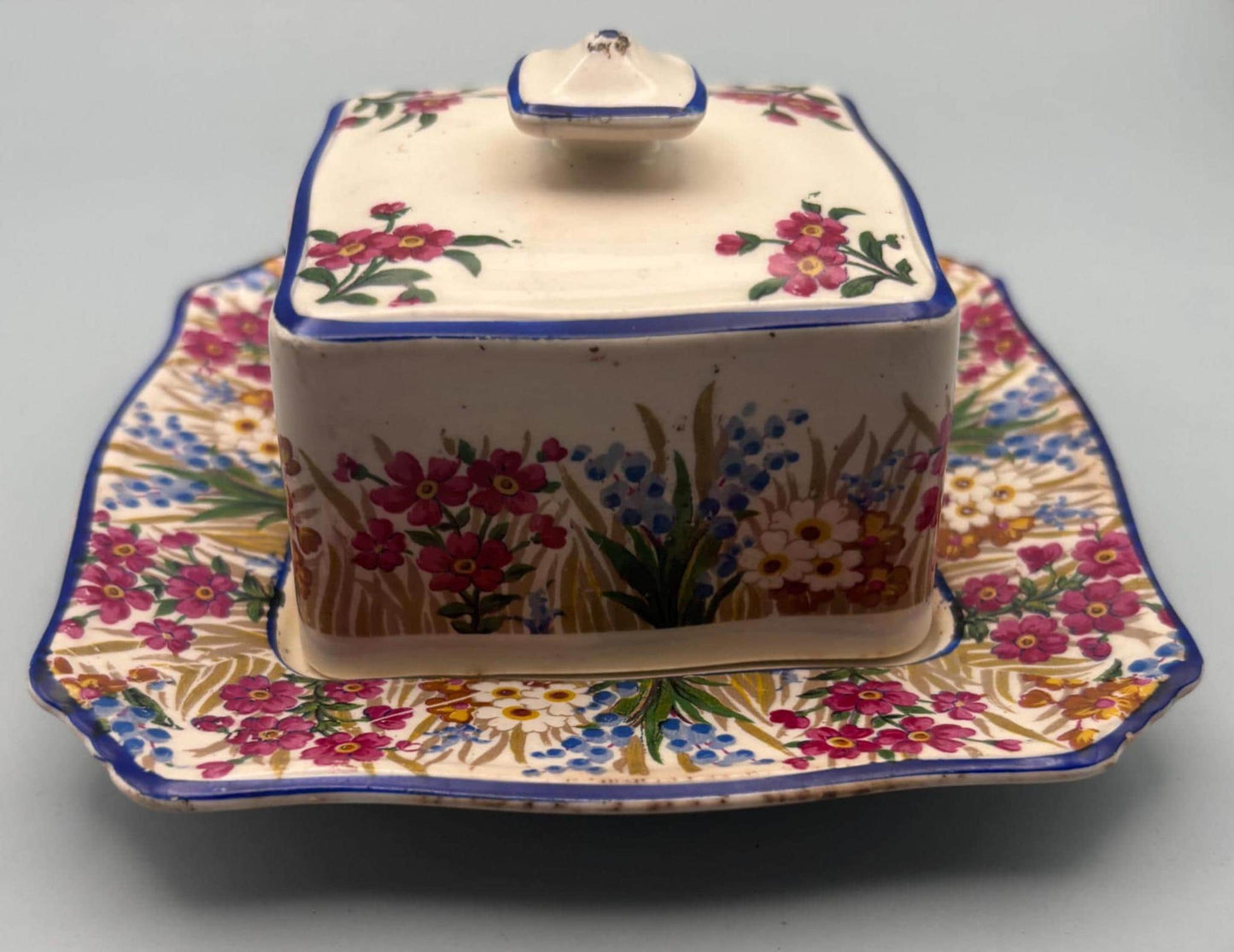 Vintage Grimwades Royal Winton Ivory Butter Cheese Dish Marguerite Chintz England REG #768985 Lover Antiques and Vintage