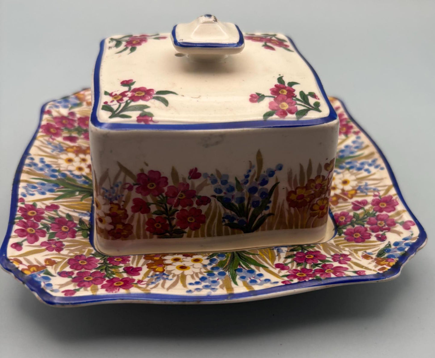Vintage Grimwades Royal Winton Ivory Butter Cheese Dish Marguerite Chintz England REG #768985 Lover Antiques and Vintage