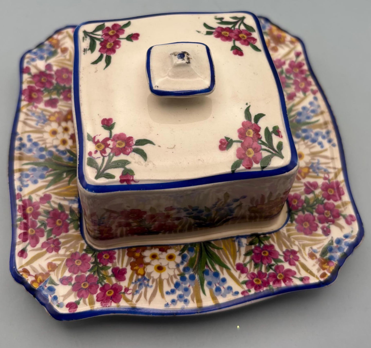 Vintage Grimwades Royal Winton Ivory Butter Cheese Dish Marguerite Chintz England REG #768985 Lover Antiques and Vintage