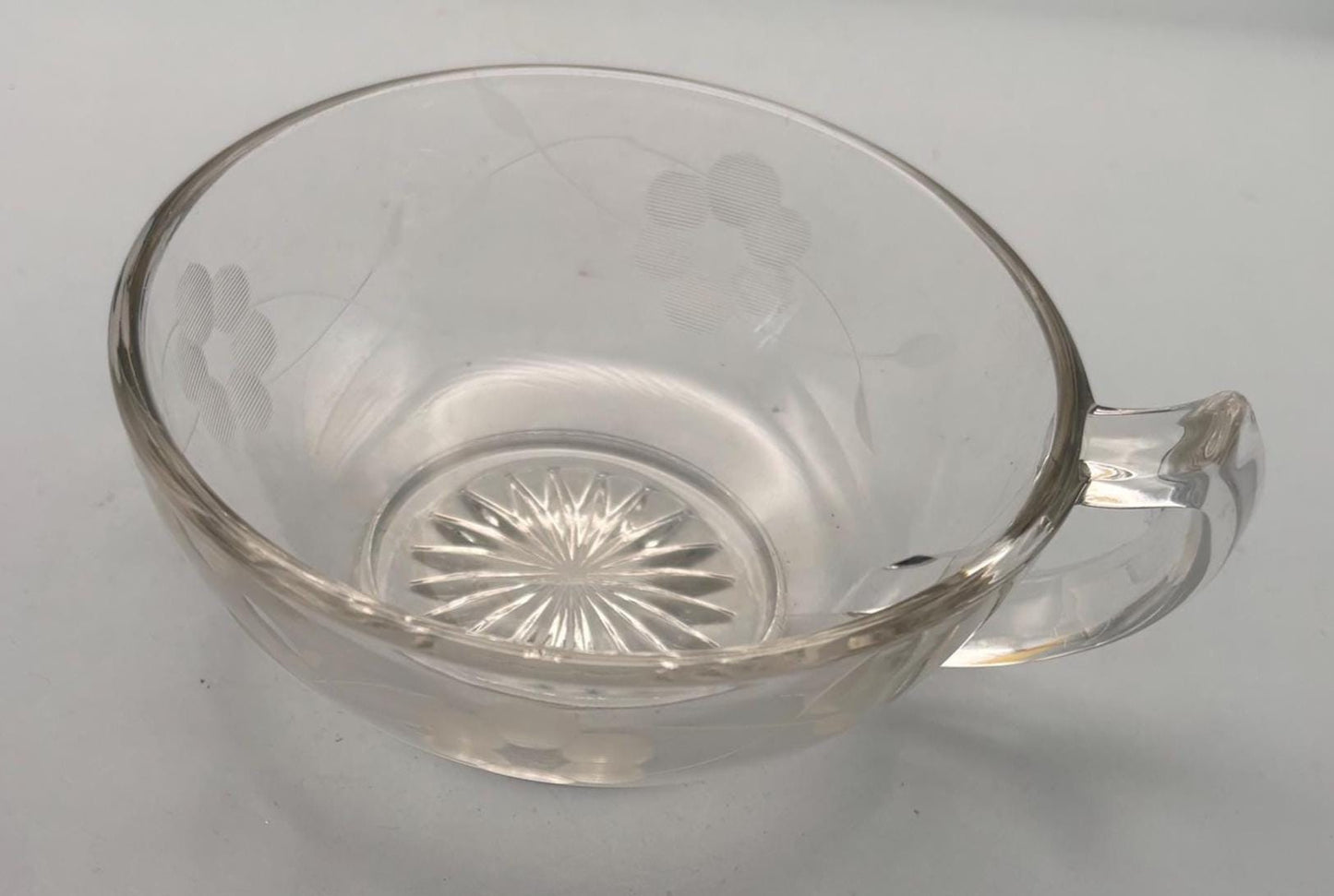Vintage Glass Etched Nappy Dish Starburst Glass with Handle Lover Antiques and Vintage