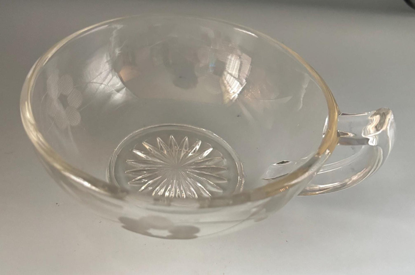 Vintage Glass Etched Nappy Dish Starburst Glass with Handle Lover Antiques and Vintage