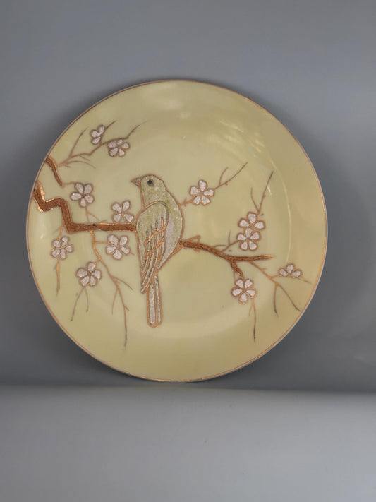 Vintage Bird on a Branch Japanese Moriage Porcelain Plate with Textured Decoration 3D Art Lover Antiques and Vintage